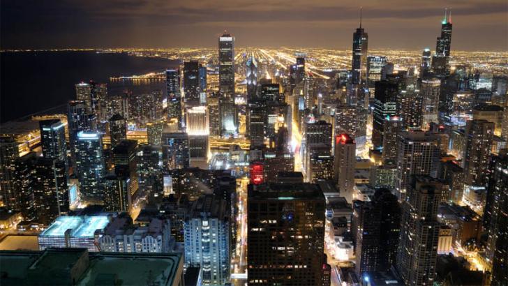 skyscrapers at night